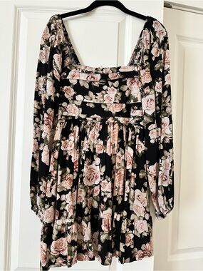 Altar'd State Black Floral Long Sleeve Mini Dress